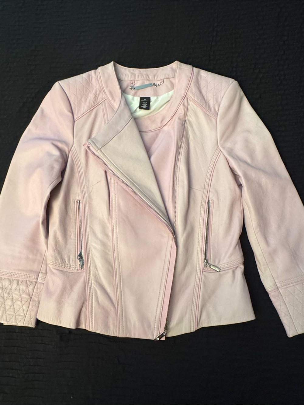 White House Black Market Women’s Pink Leather Jacket Moto Size